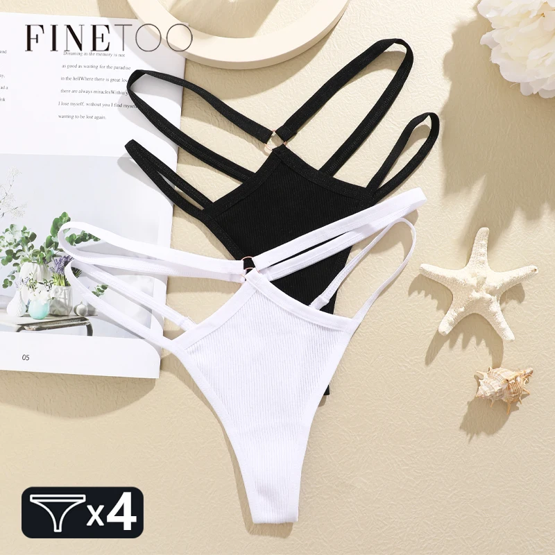 FINETOO 4Pcs Cotton Double Thin Belts Underwear for Women Sexy Low Waist Striped Thongs Ladies Soild Panties Breathable Lingerie – AliExpress 200574005